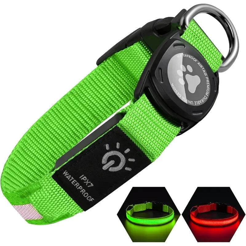 Rechargeable LED Dog Collar with Built-in AirTag Holder
