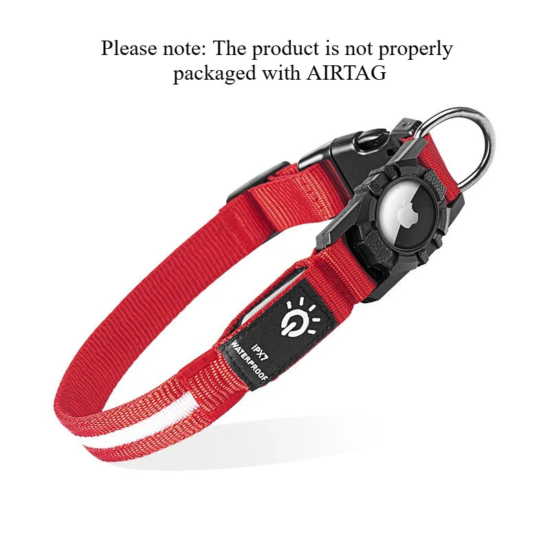 Rechargeable LED Dog Collar with Built-in AirTag Holder