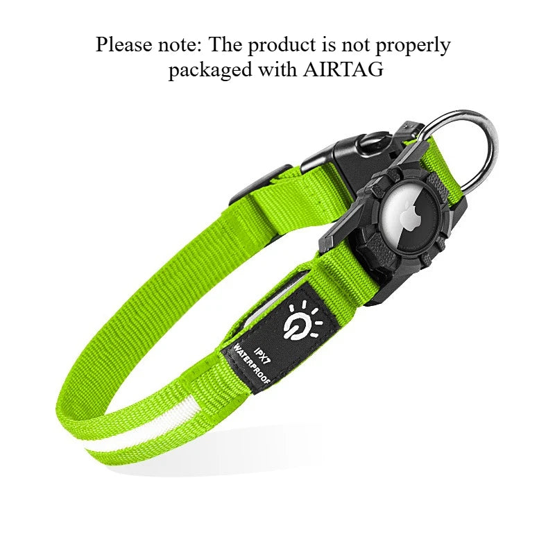 Rechargeable LED Dog Collar with Built-in AirTag Holder