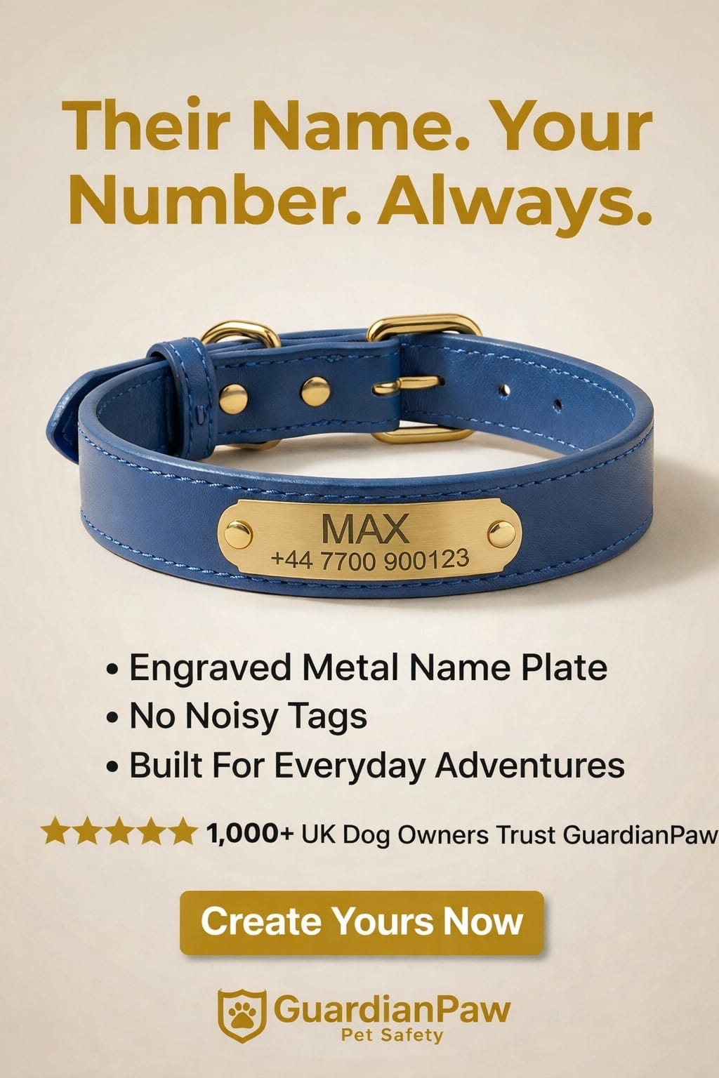 Personalised Pet Collar - Your Pets Name and Your Number