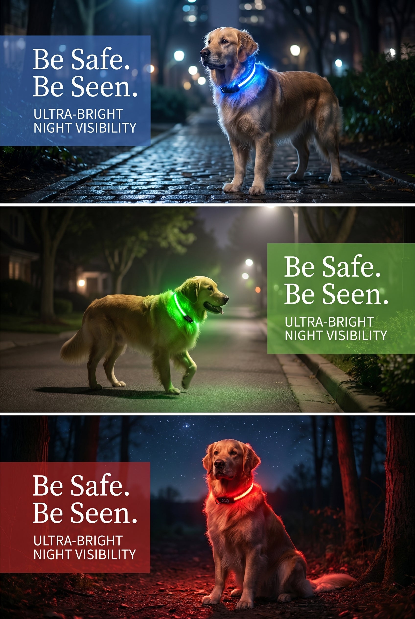 Rechargeable LED Safety Pet Collar - See Your Pet At Night