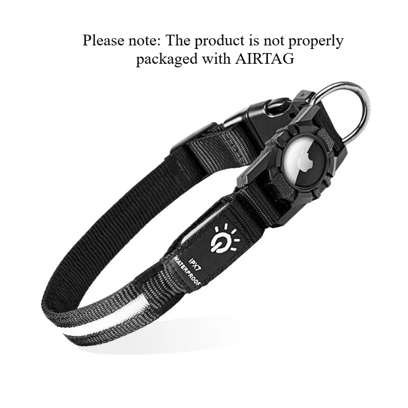 Rechargeable LED Dog Collar with Built-in AirTag Holder