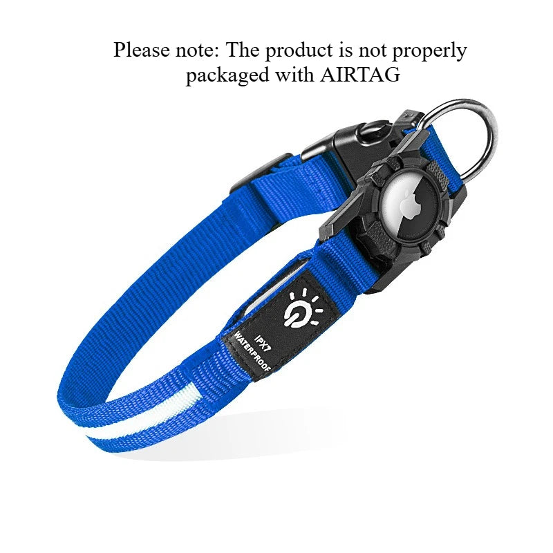Rechargeable LED Dog Collar with Built-in AirTag Holder